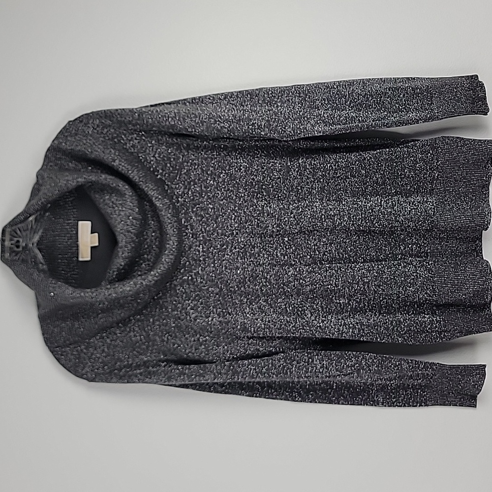Michael Kors Black & Silver Variegated Knit Cowl Neck Sweater L